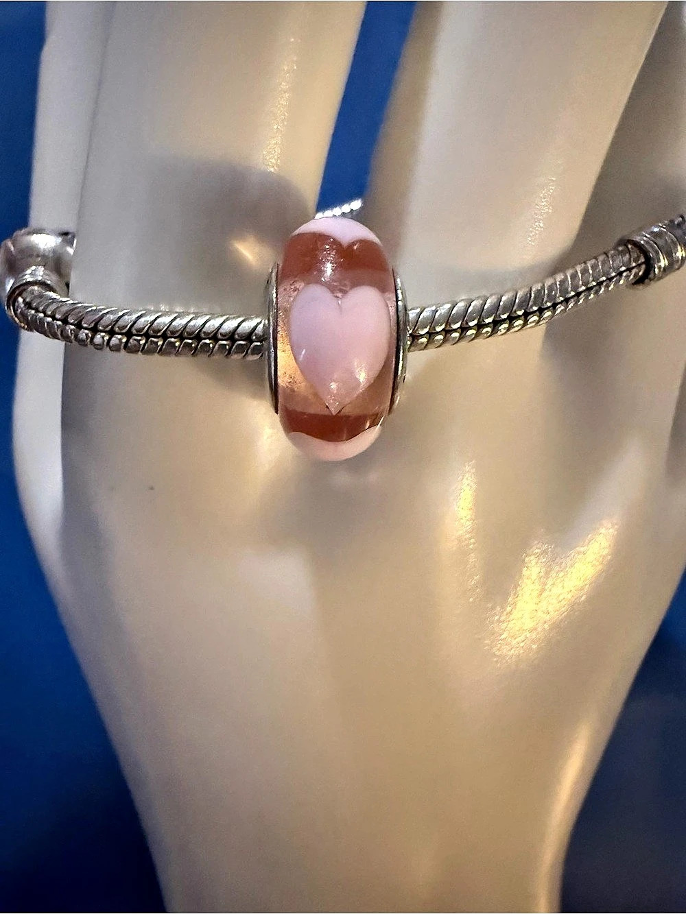 Retired PANDORA Pink Glass Murano Heart Charm